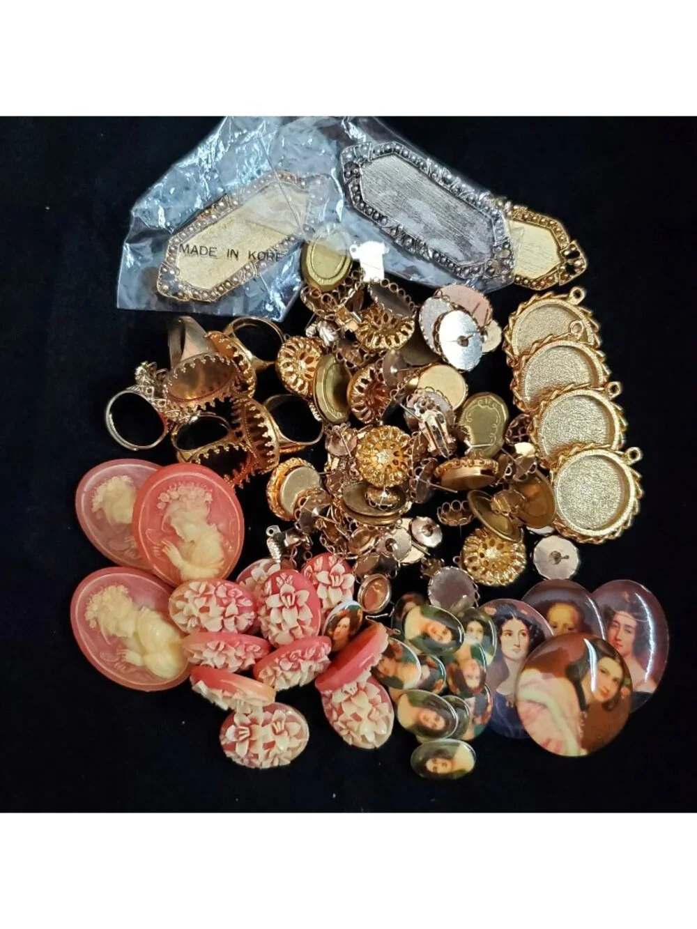 Vintage Cameo Lot Cabochon Settings Acrylic Metal Brooch Ring Earrings DYI Craft